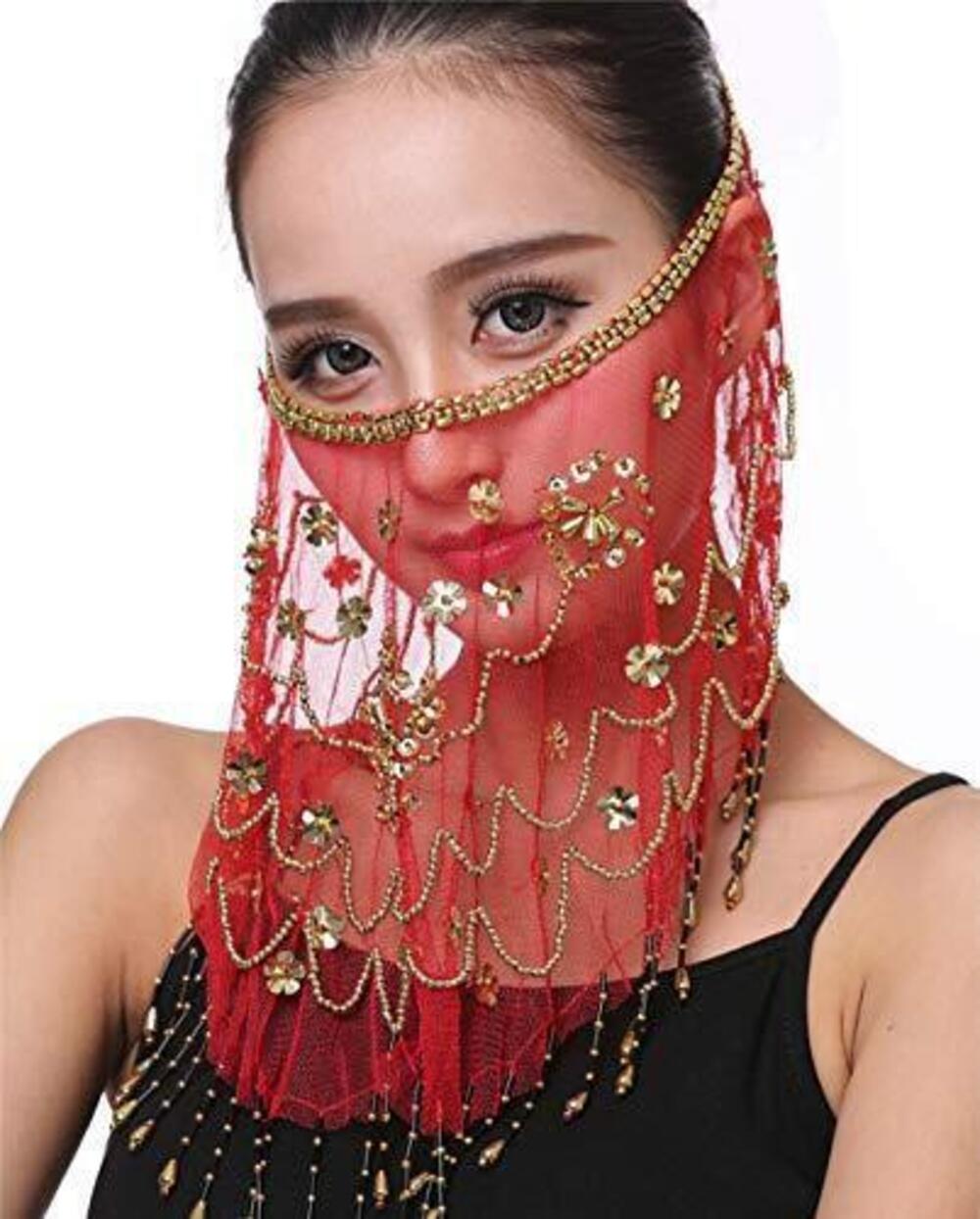 7897 Belly Dance Face Veil Egyptian Mask Halloween Genie Costume Accessory